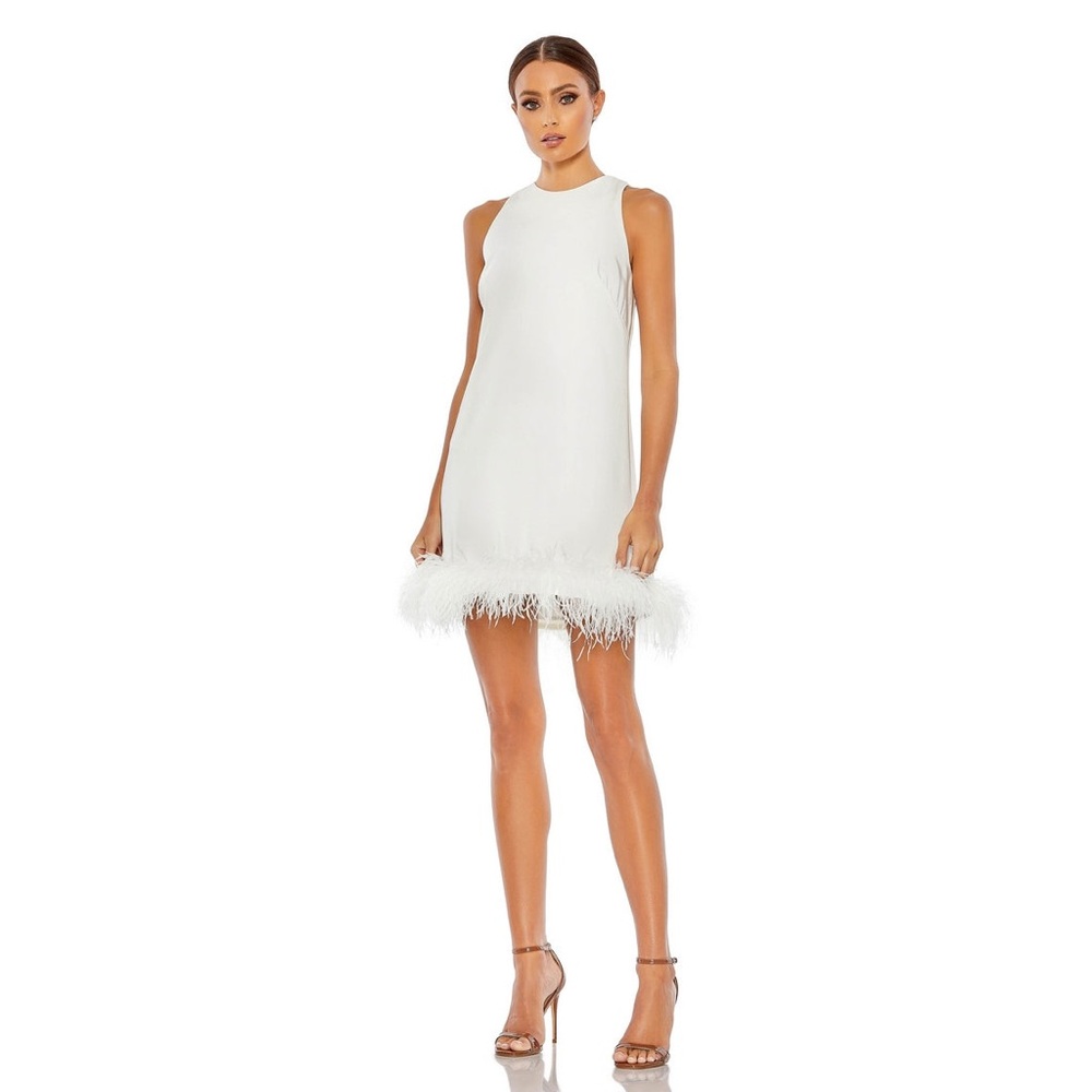 BOGO! NWT Ieena for Mac Duggal Crewneck Faux Feather Hem Cocktail Dress